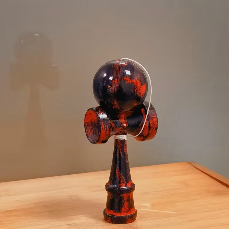 Kendama Profesionala, STELAMOS, Editia Lava Splash, Lemn Premium, Negru cu Rosu Lucios