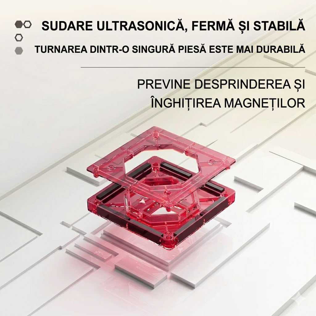 Set Placi Magnetice de Constructie 110 piese, STELAMOS, 5.5cm pentru Copii, include 2 Masinute, Transparente, Suprafata Lucioasa, Sudura Ultrasonica, Joc STEM pentru dezvoltarea abilitatilor motrice si imaginatie, Multicolor, Cadou copii 3+Ani