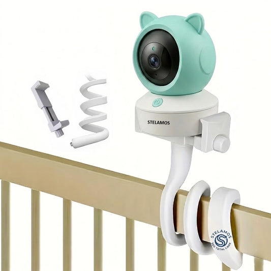 Suport Universal Flexibil pentru Camera Supraveghere, Baby Monitor, Webcam sau Telefon, Reglabil 360°, 42 cm, Montare pe Patut, Birou sau Carucior, Antiderapant, Fara Gaurire, Alb