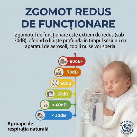 Aparat Aerosoli Portabil STELAMOS, Nebulizator Ultrasonic cu Tehnologie Mesh, Extrem de Silentios, Pachet Complet cu Cablu USB si Adaptor Priza 10W, Saculet Textil Depozitare, 2 Masti Copii/Adulti si Piesa Bucala, Alb