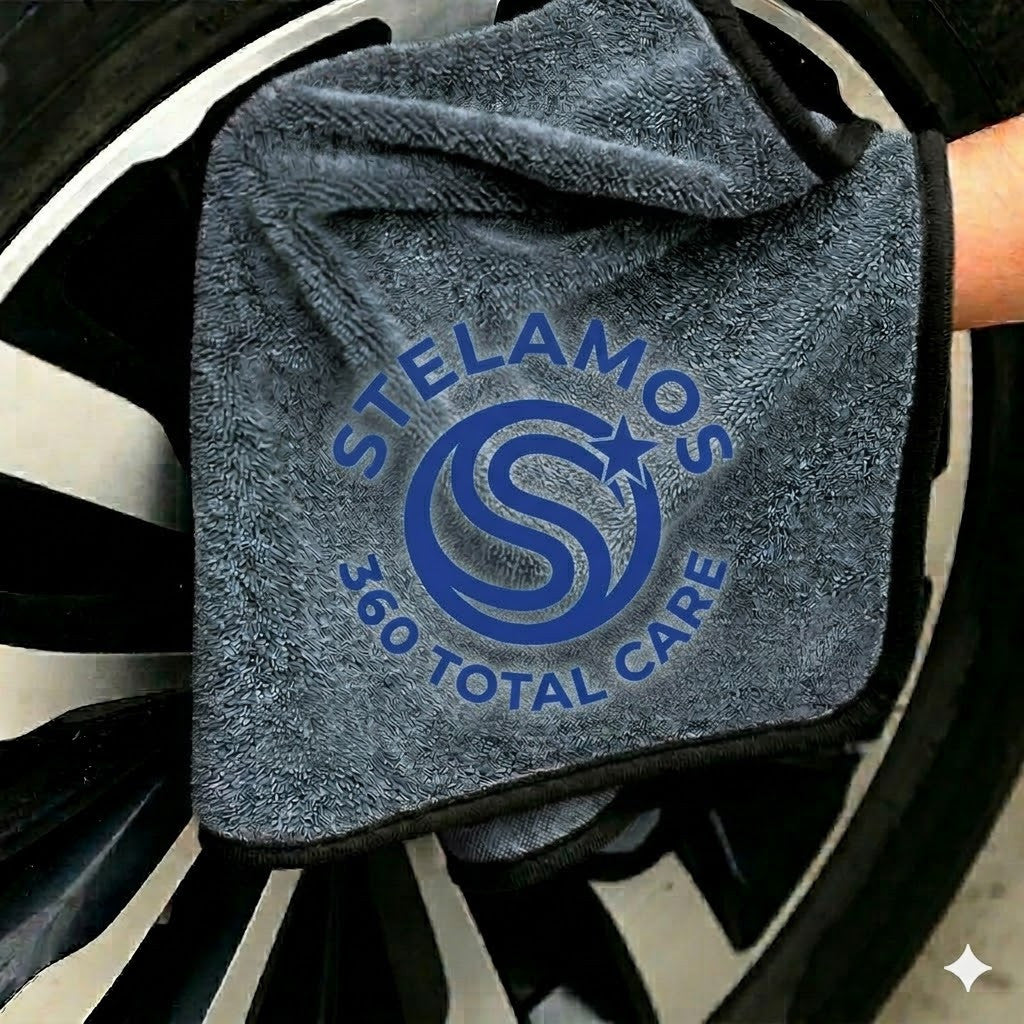 Prosop Uscare Auto Premium STELAMOS, Microfibra Twisted Loop, Super Absorbant, 70x90 cm, 1000 GSM, Fara Zgarieturi, Uscare Rapida, Gri