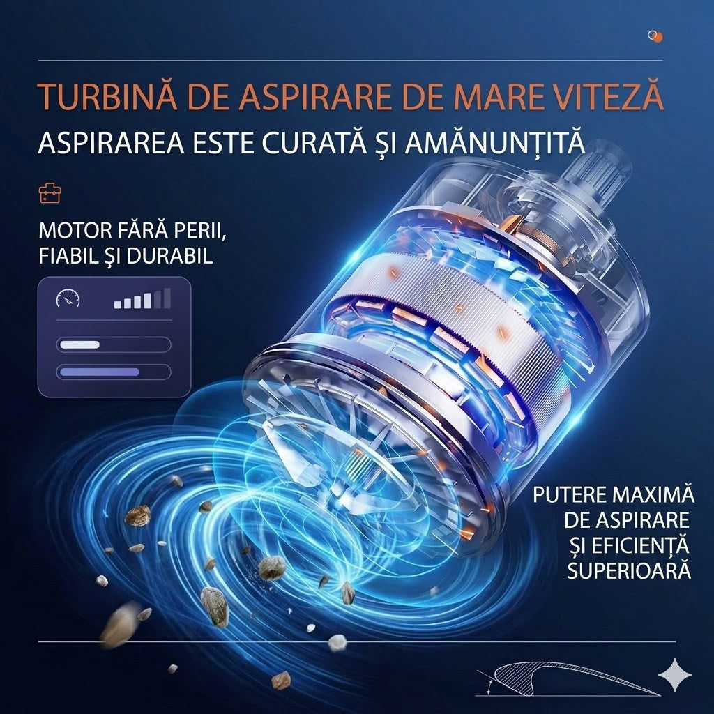 Aspirator de Mana Portabil STELAMOS 4 in 1, Wireless, 18000 Pa, Motor Brushless, 100W, 90000 RPM, 3 Viteze, 10 Accesorii, Saculet, Laveta Cadou, Aspirare, Umflare, Vacuum, Filtru HEPA Autonomie 30 min, Multifunctional pentru Casa, Birou si Auto, Gri