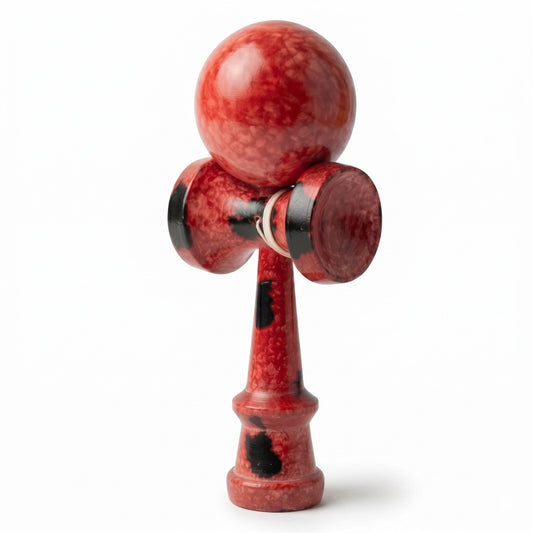 Kendama Profesionala, STELAMOS, Editia Lava Splash, Lemn Premium, Negru cu Rosu Lucios