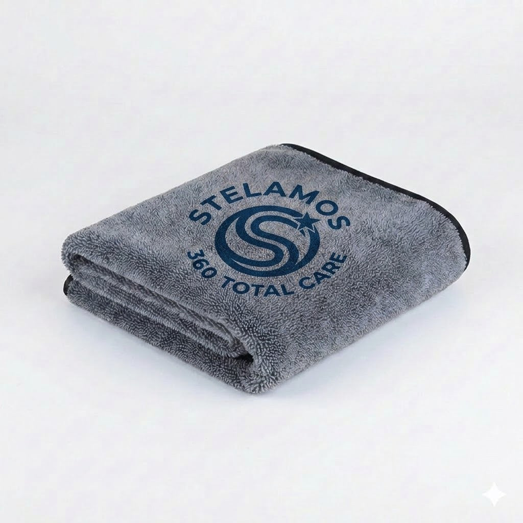 Prosop Uscare Auto Premium STELAMOS, Microfibra Twisted Loop, Super Absorbant, 70x90 cm, 1000 GSM, Fara Zgarieturi, Uscare Rapida, Gri