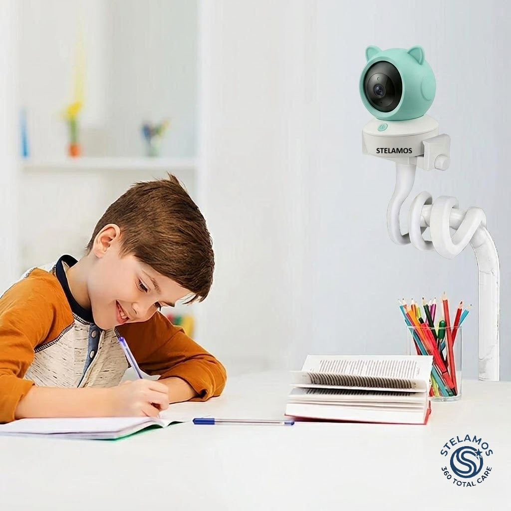 Suport Universal Flexibil pentru Camera Supraveghere, Baby Monitor, Webcam sau Telefon, Reglabil 360°, 42 cm, Montare pe Patut, Birou sau Carucior, Antiderapant, Fara Gaurire, Alb