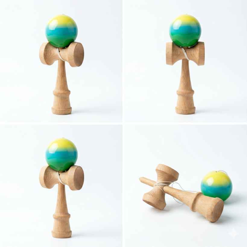 Kendama Profesionala, STELAMOS, Editia Rasarit Tropical, realizat din lemn premium, finisaj lucios in degrade
