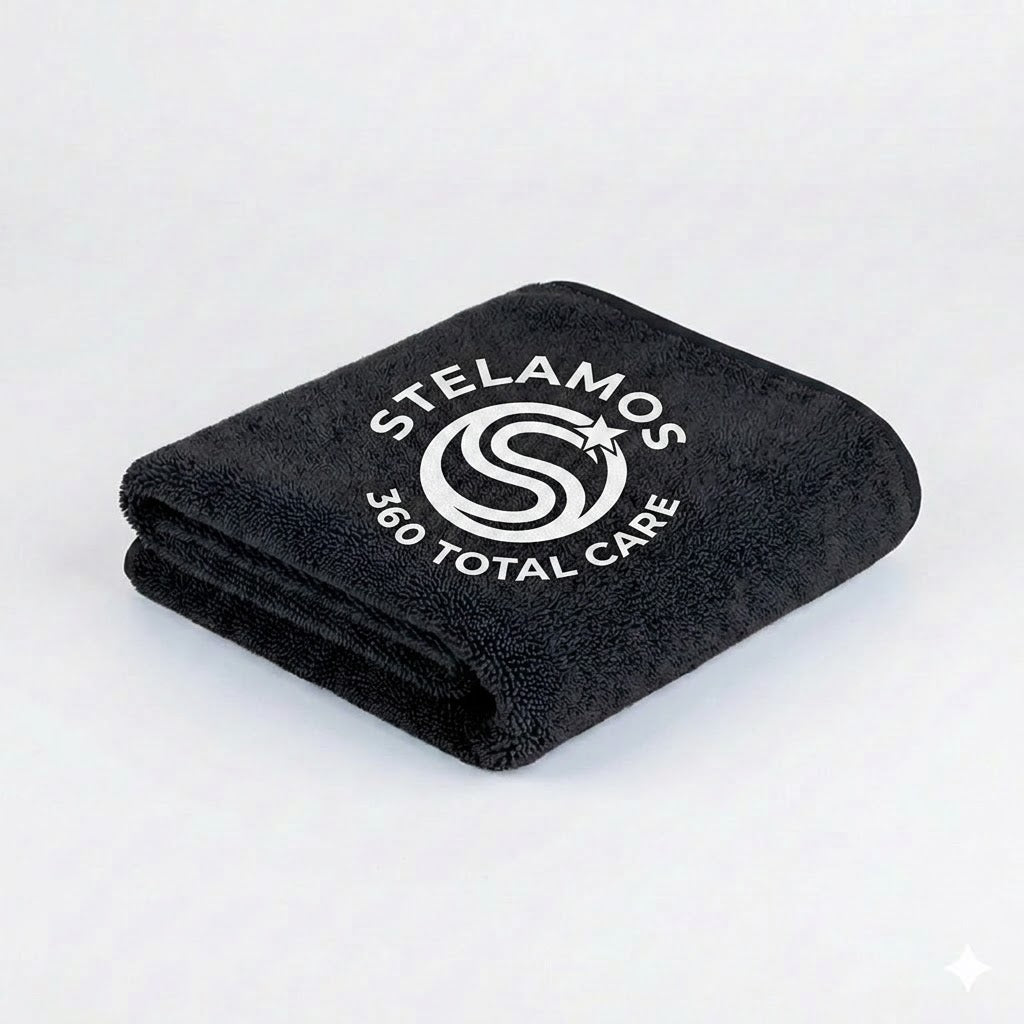 Prosop Uscare Auto Premium STELAMOS, Microfibra Twisted Loop, Super Absorbant, 70x90 cm, 1000 GSM, Fara Zgarieturi, Uscare Rapida, Negru