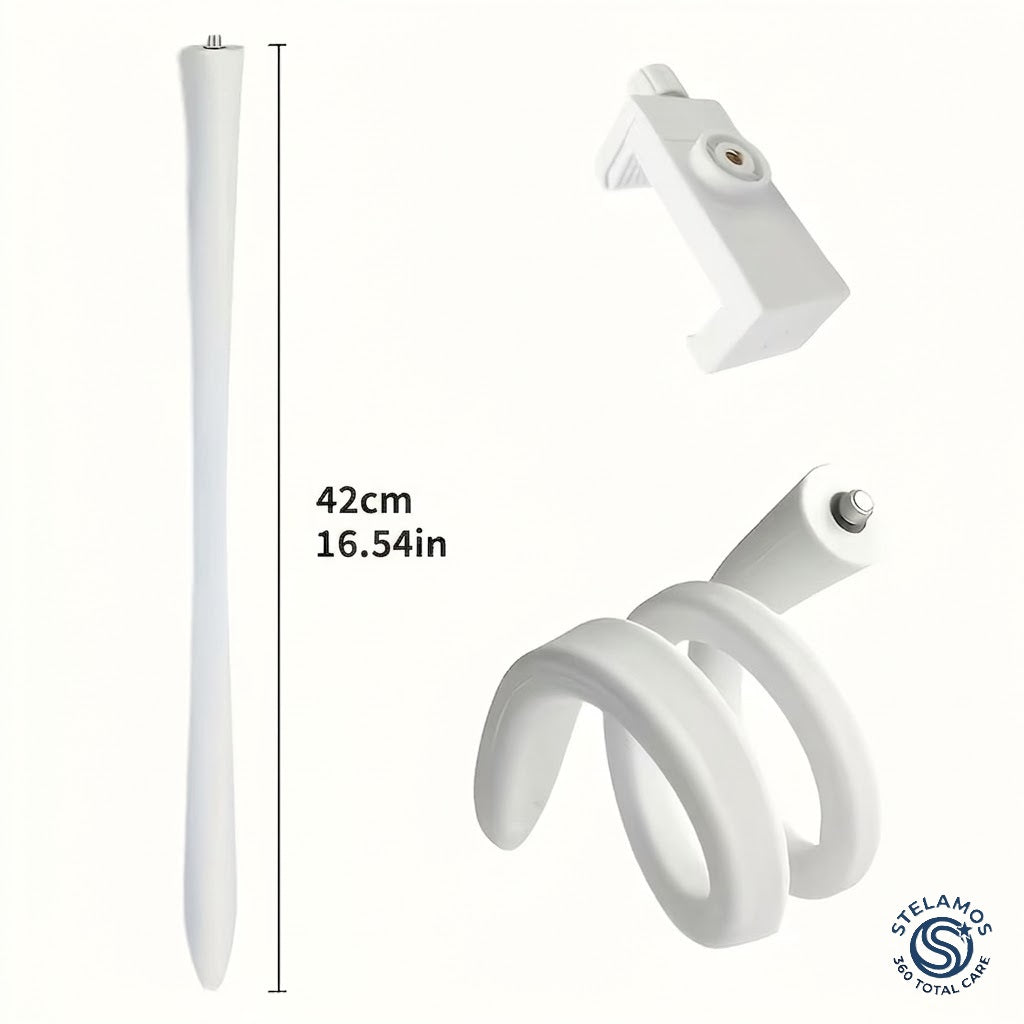 Suport Universal Flexibil pentru Camera Supraveghere, Baby Monitor, Webcam sau Telefon, Reglabil 360°, 42 cm, Montare pe Patut, Birou sau Carucior, Antiderapant, Fara Gaurire, Alb