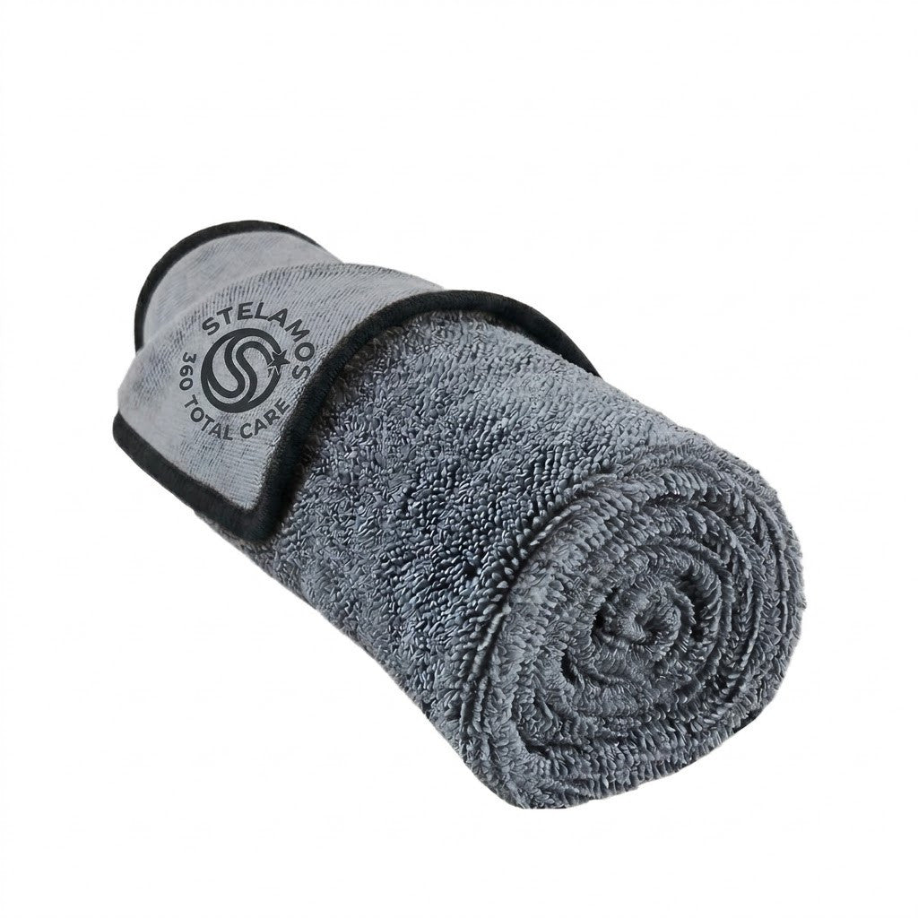 Prosop Uscare Auto Premium STELAMOS, Microfibra Twisted Loop, Super Absorbant, 70x90 cm, 1000 GSM, Fara Zgarieturi, Uscare Rapida, Gri