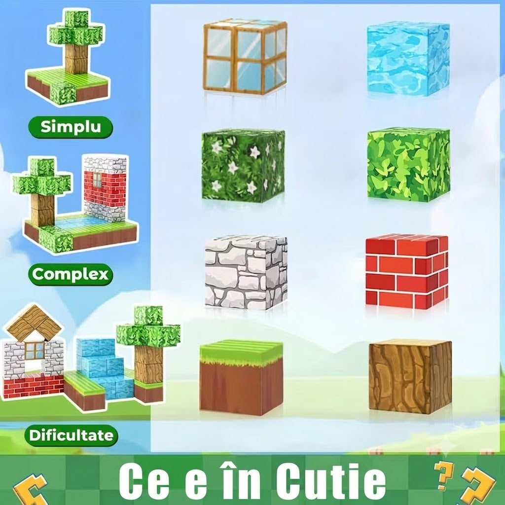Blocuri Magnetice 100 Piese, STELAMOS, Set De Constructie Cuburi Model Casa si Copaci, Lume Magnetica Pixelata, Cuburi Magnetice 3D Pentru Baieti Si Fete, Jucarii Senzoriale Stem Montessori, Cadou Copii 3+ Ani