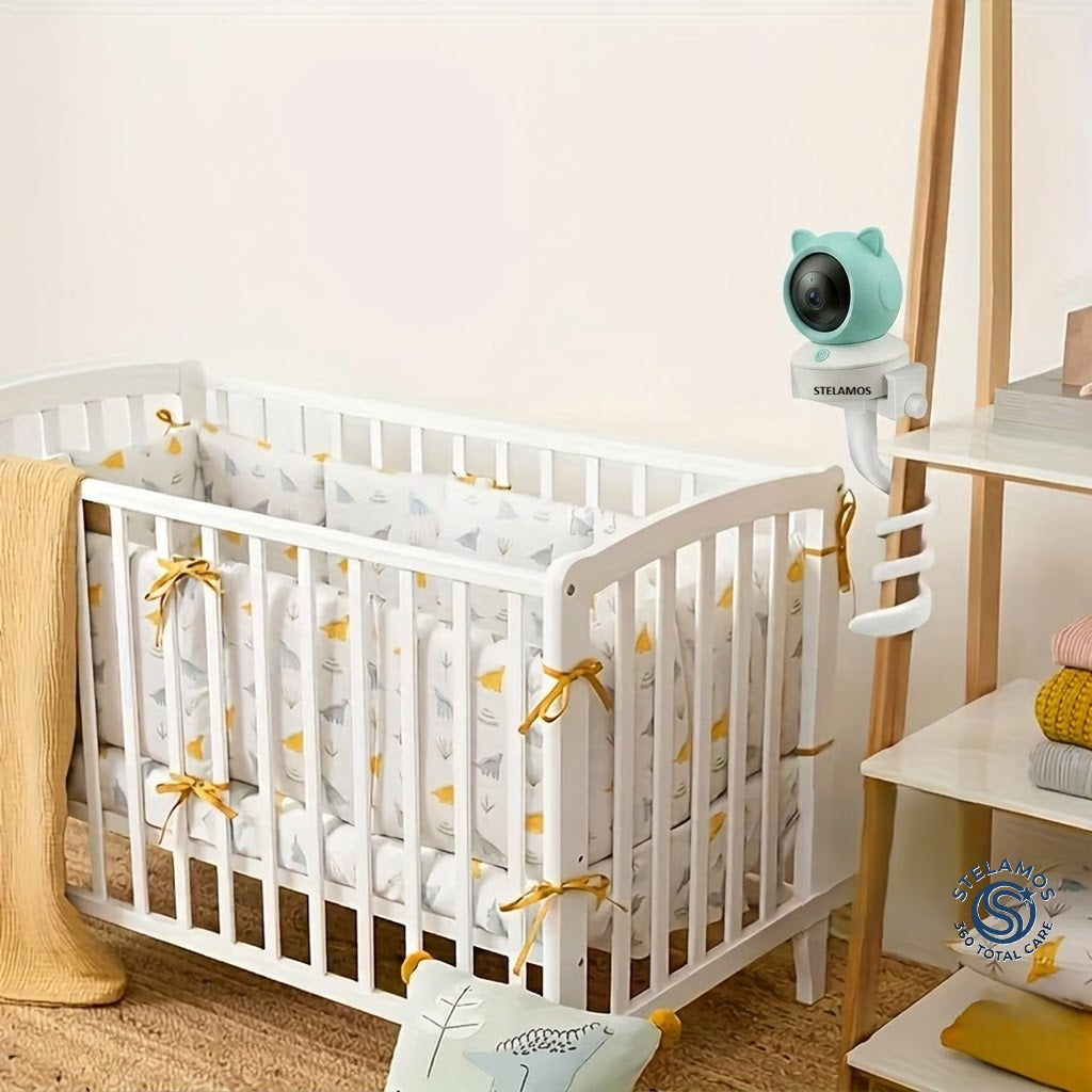 Suport Universal Flexibil pentru Camera Supraveghere, Baby Monitor, Webcam sau Telefon, Reglabil 360°, 42 cm, Montare pe Patut, Birou sau Carucior, Antiderapant, Fara Gaurire, Alb