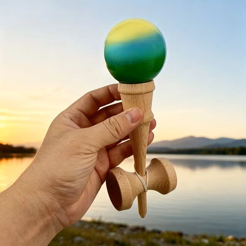 Kendama Profesionala, STELAMOS, Editia Rasarit Tropical, realizat din lemn premium, finisaj lucios in degrade