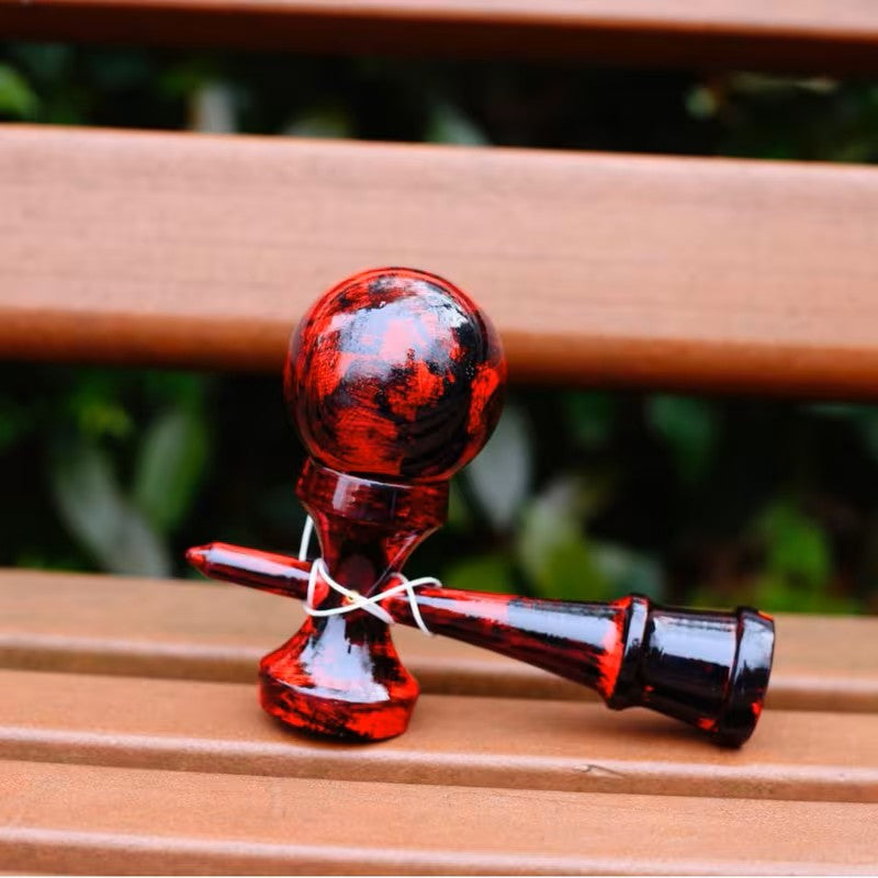 Kendama Profesionala, STELAMOS, Editia Lava Splash, Lemn Premium, Negru cu Rosu Lucios