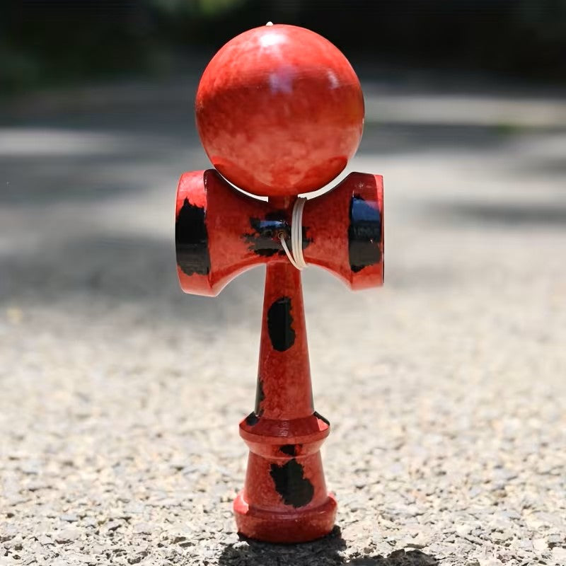 Kendama Profesionala, STELAMOS, Editia Lava Splash, Lemn Premium, Negru cu Rosu Lucios