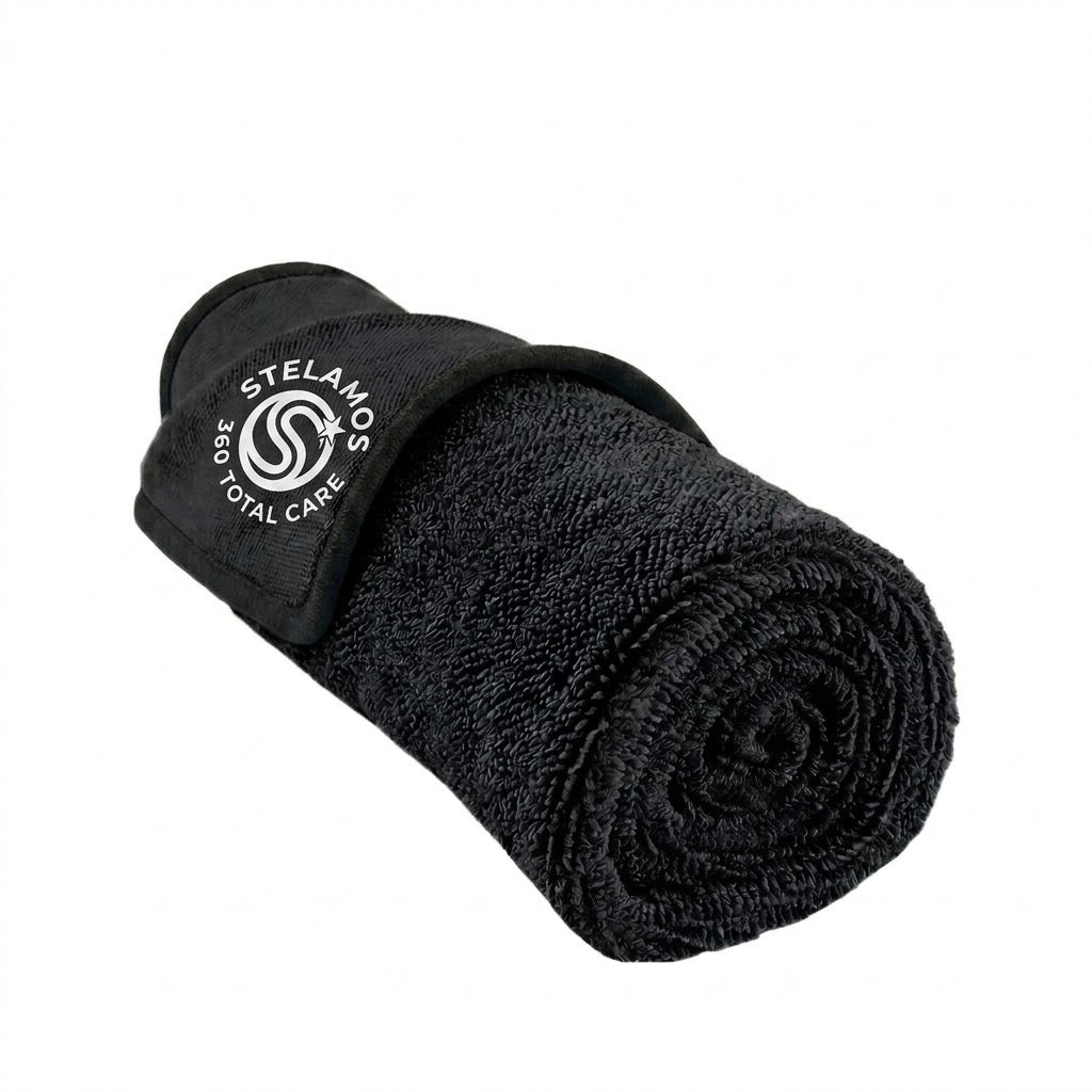 Prosop Uscare Auto Premium STELAMOS, Microfibra Twisted Loop, Super Absorbant, 70x90 cm, 1000 GSM, Fara Zgarieturi, Uscare Rapida, Negru